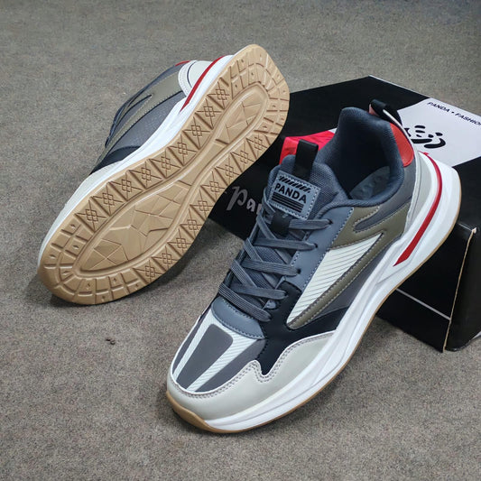 Mesmerizee grey and white premium running mesh sneakers for men.