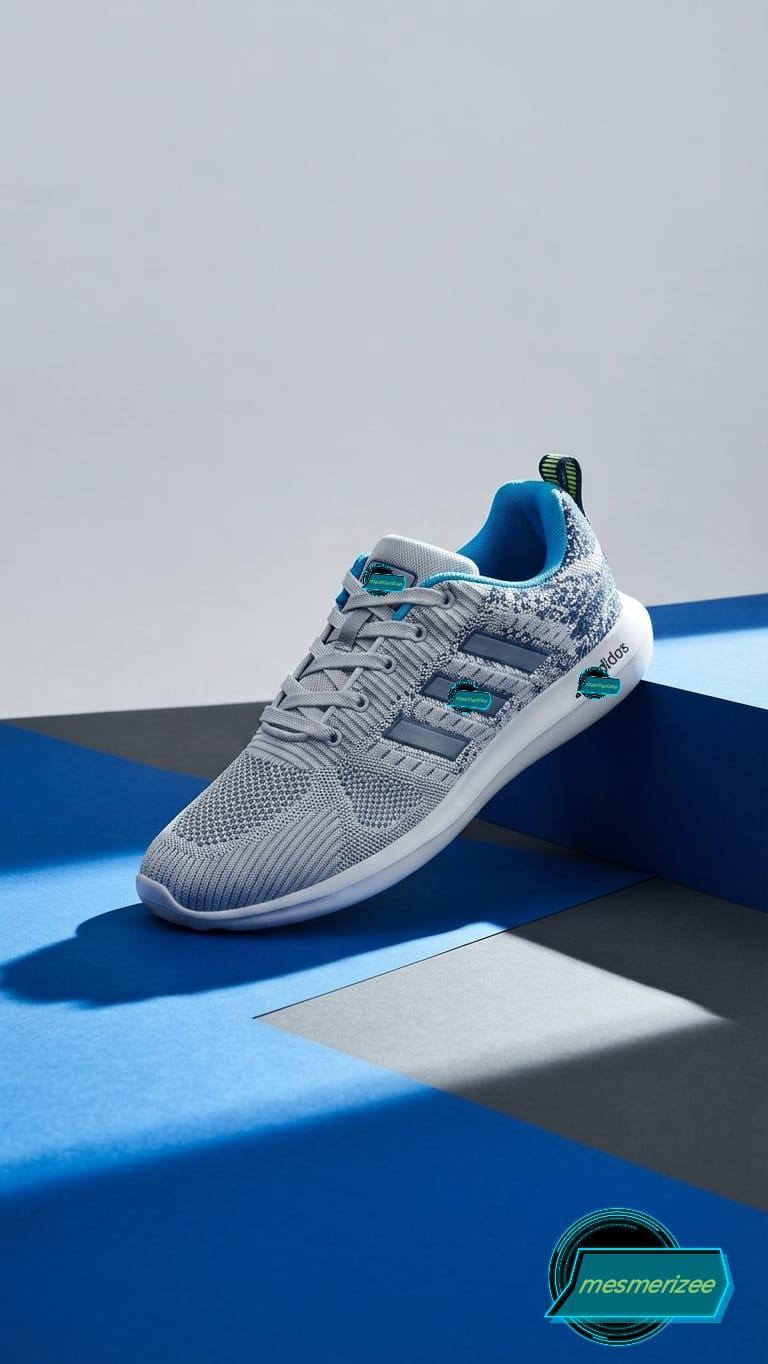Mesmerizee light grey premium running mesh sneakers for men with blue accents