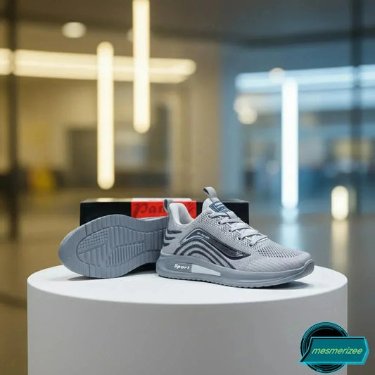 Mesmerizeecom Ultra-Comfort Premium Running Mesh Sneakers for men in grey.