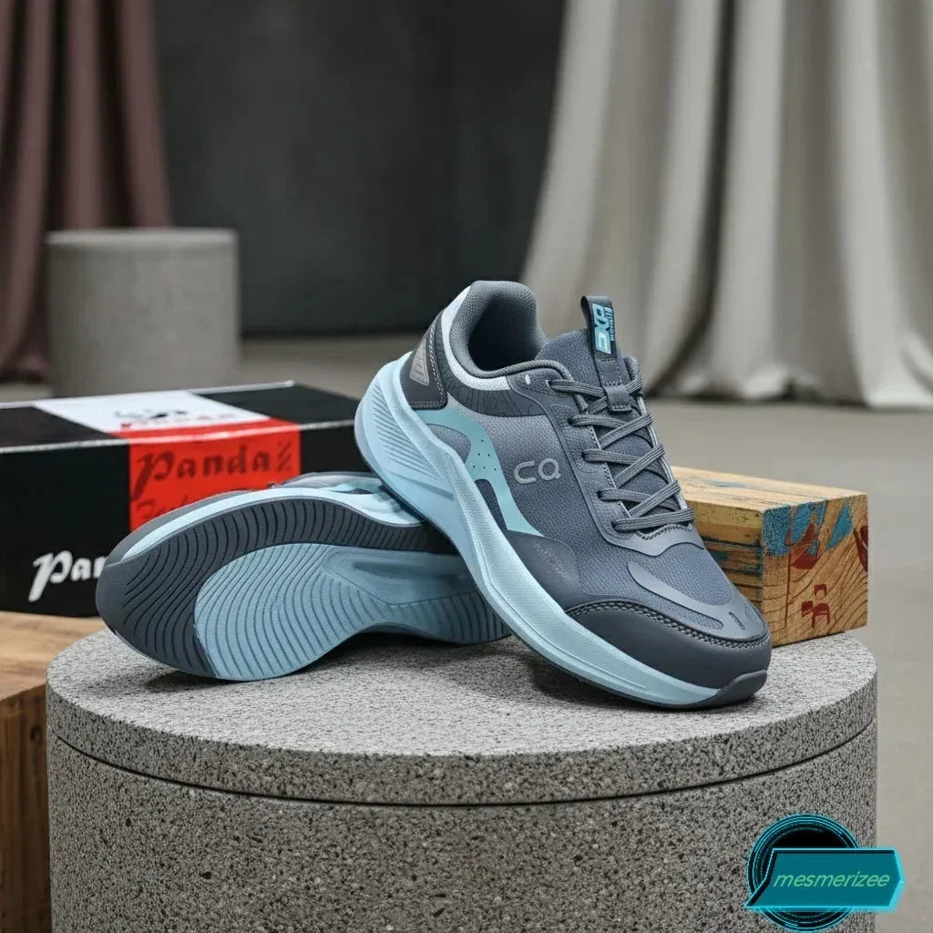 Mesmerizeecom ultra-comfort premium running mesh sneakers in dark grey and pastel blue