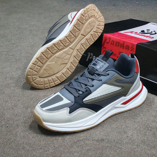 Mesmerizee grey premium running mesh sneakers for men with thick white soles.