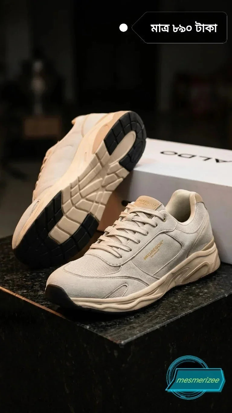 Mesmerizeecom MC Light Ash premium running mesh sneakers for men in beige color.