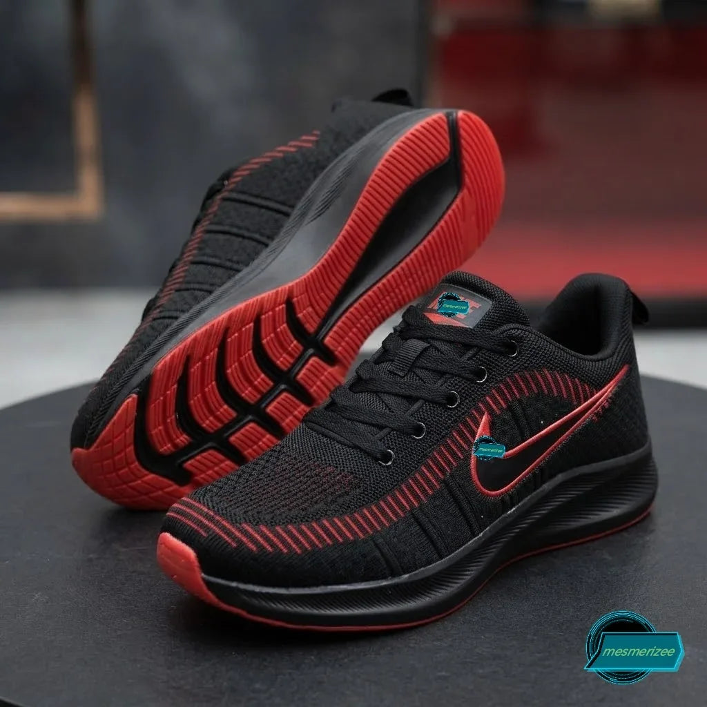 Mesmerizee black and red premium running mesh sneakers for men