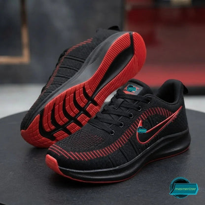 Mesmerizee black and red premium running mesh sneakers for men
