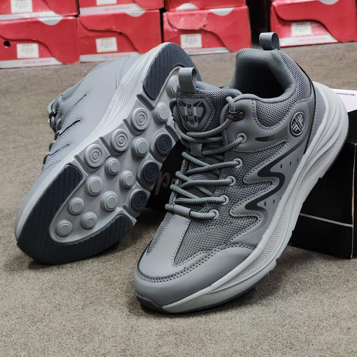 Grey Mesmerizeecom premium running mesh sneakers for men with comfortable cushioned soles.