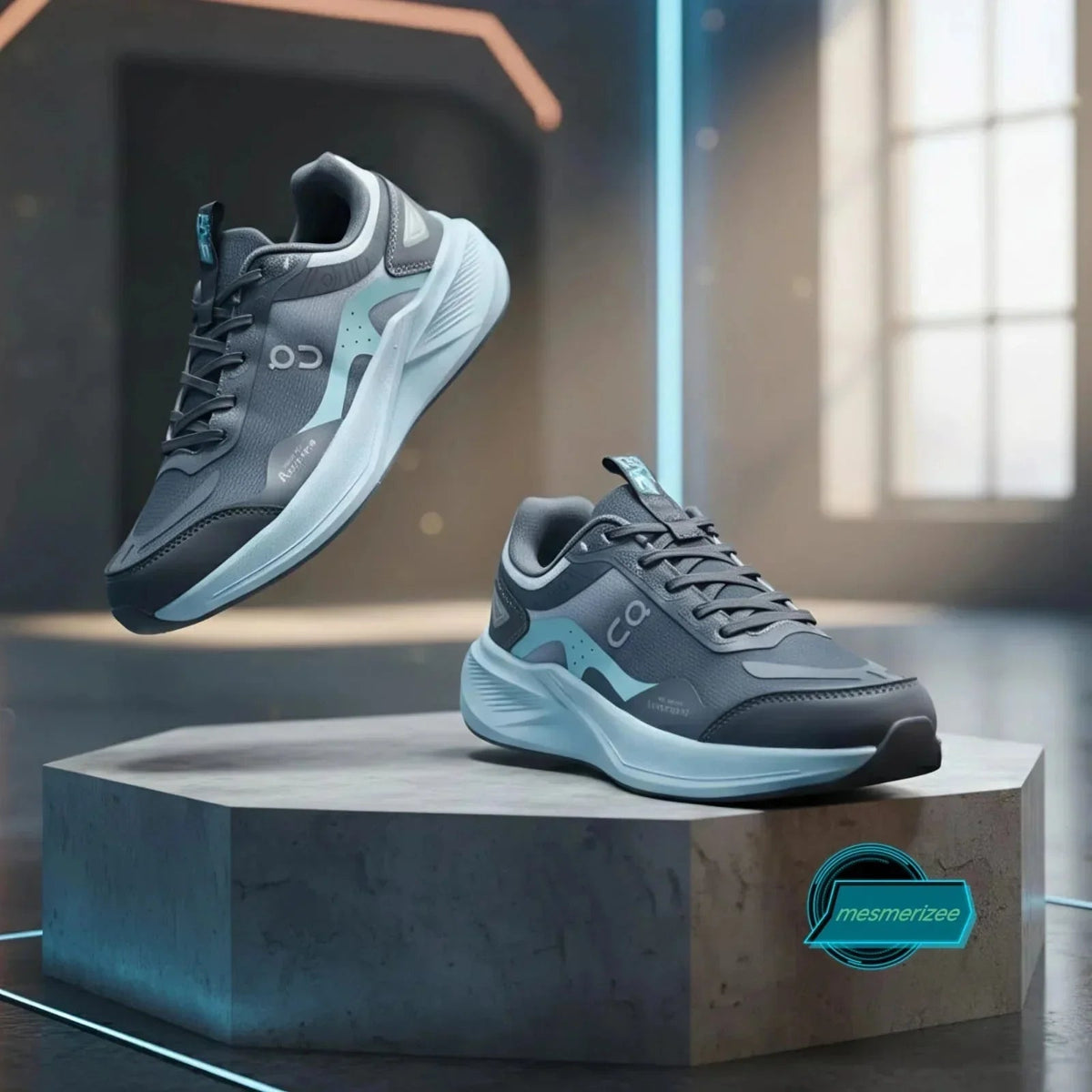Mesmerizeecom dark grey and pastel blue premium running mesh sneakers for men