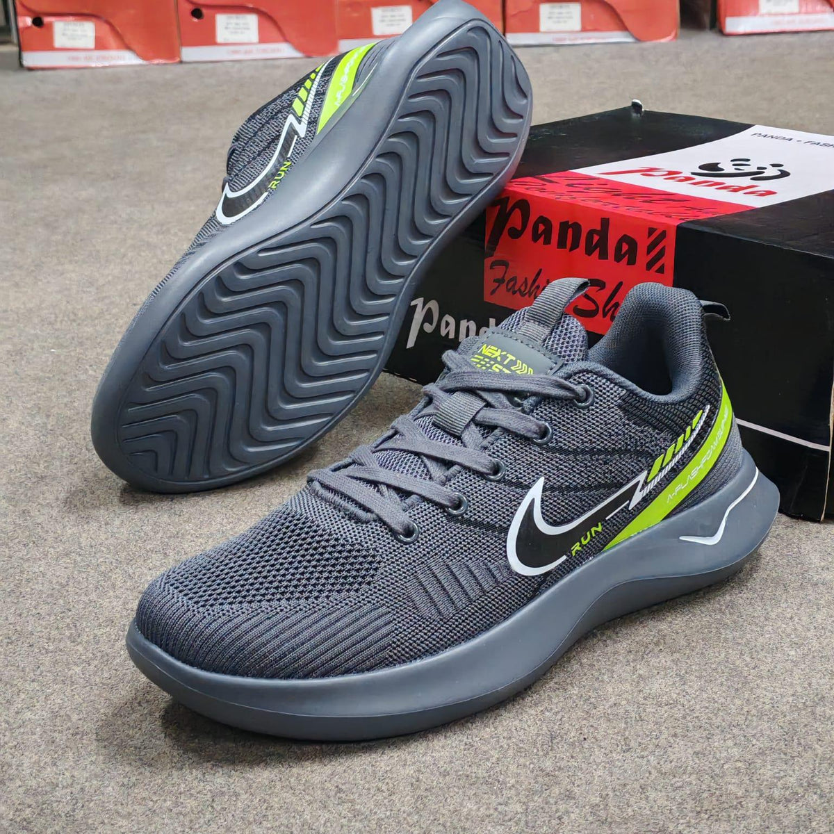Mesmerizeecom dark grey premium running mesh sneakers for men with white accents.