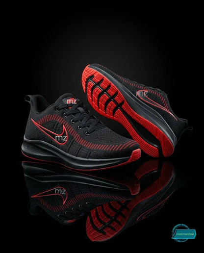 Mesmerizee black and red premium running mesh sneakers for men.