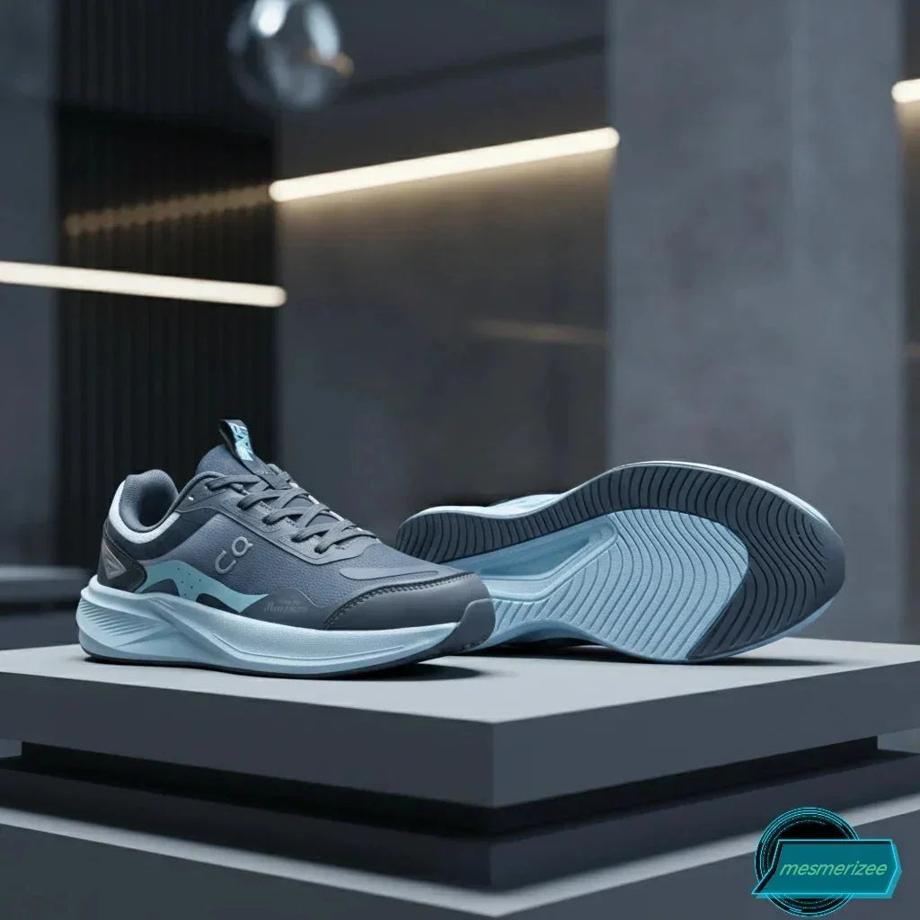 Mesmerizeecom dark grey and paste premium running mesh sneakers for men.