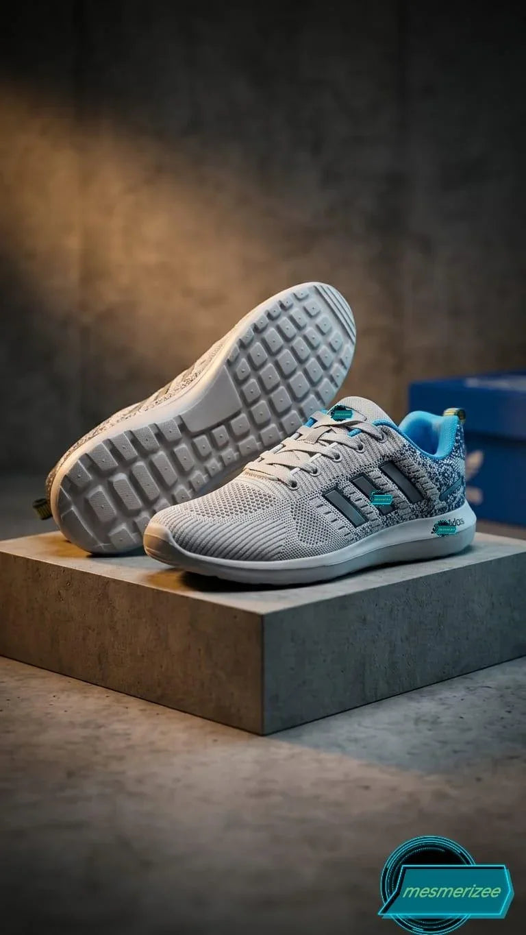 Mesmerizee light grey premium running mesh sneakers for men with breathable design.