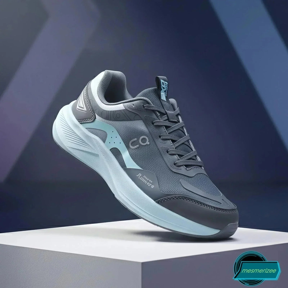Mesmerizeecom dark grey and pastel blue premium running mesh sneakers for men.