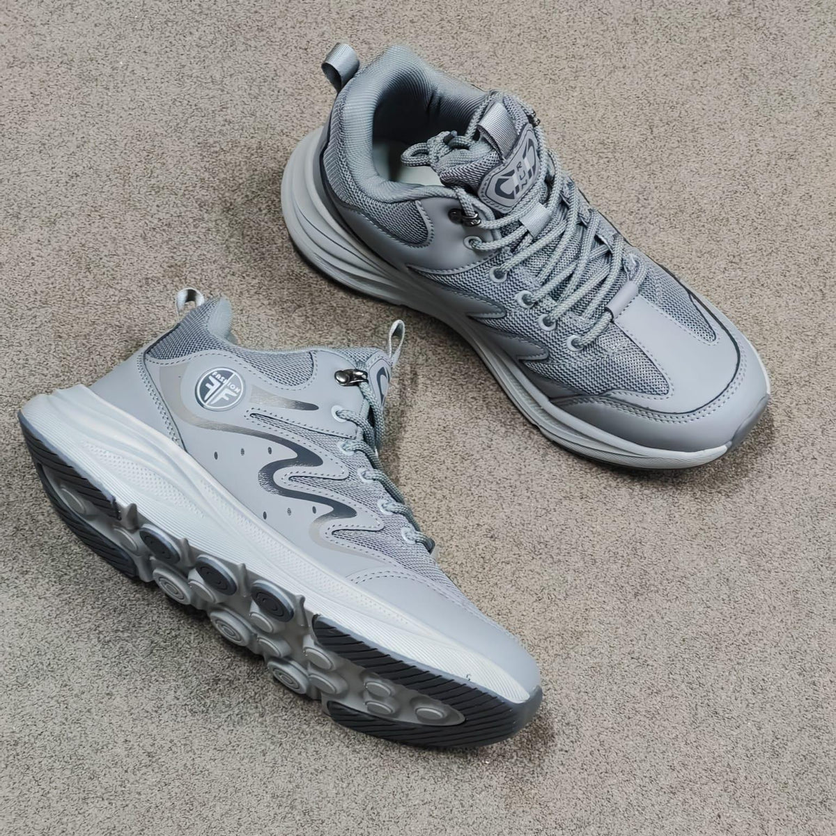 Grey Mesmerizeecom premium running mesh sneakers for men with thick cushioned soles.
