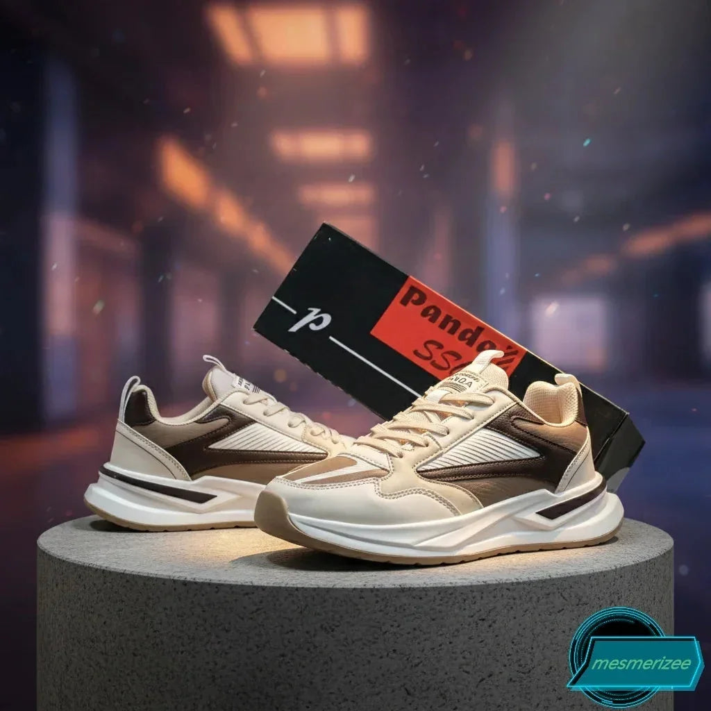 Mesmerizee Cream and Brown Ultra-Comfort Premium Running Mesh Sneakers for Men