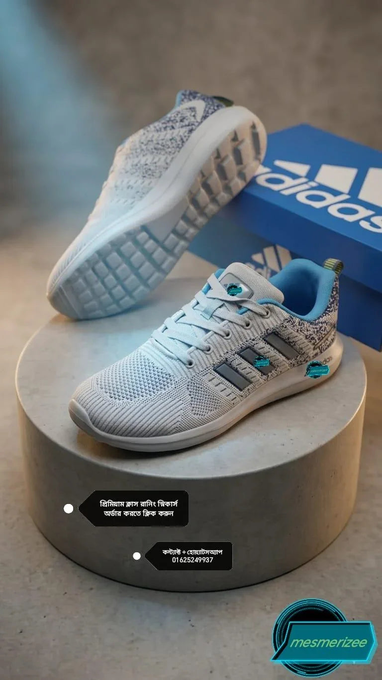 Mesmerizee light grey premium running mesh sneakers for men with blue accents.
